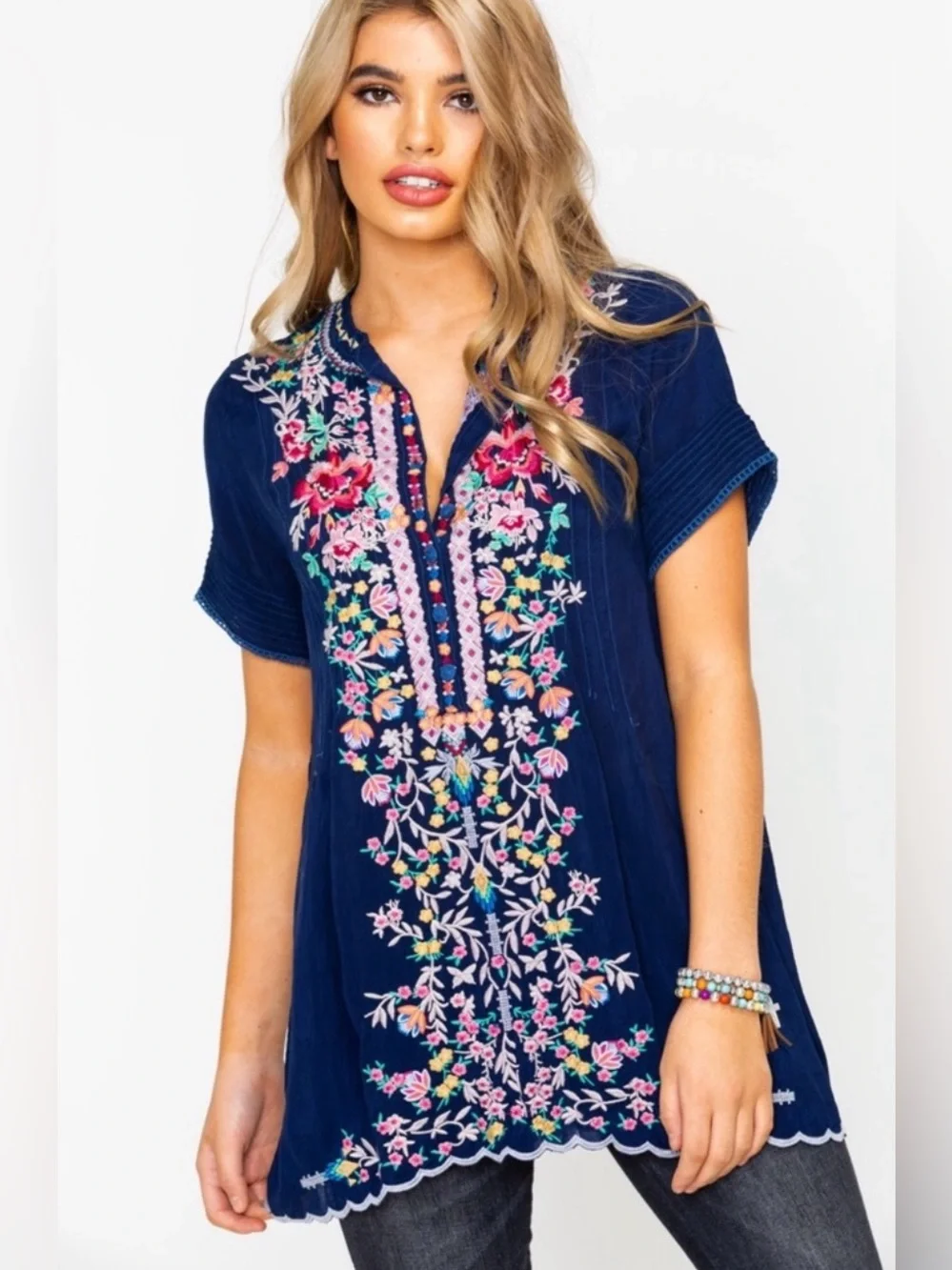 JOHNNY WAS RAINA FLORAL EMBROIDERY PINTUCKED TOP - Picture 6 of 16